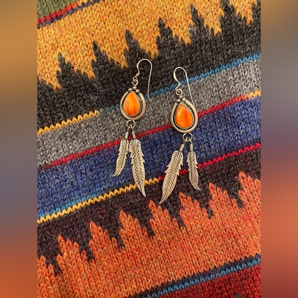 Southwestern coral and silver earrings